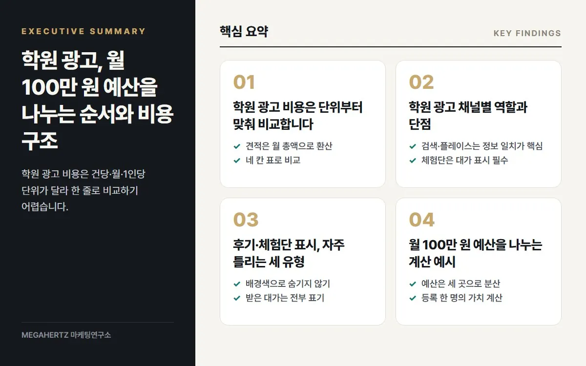 학원 광고, 월 100만 원 예산을 나누는 순서와 비용 구조 핵심 요약