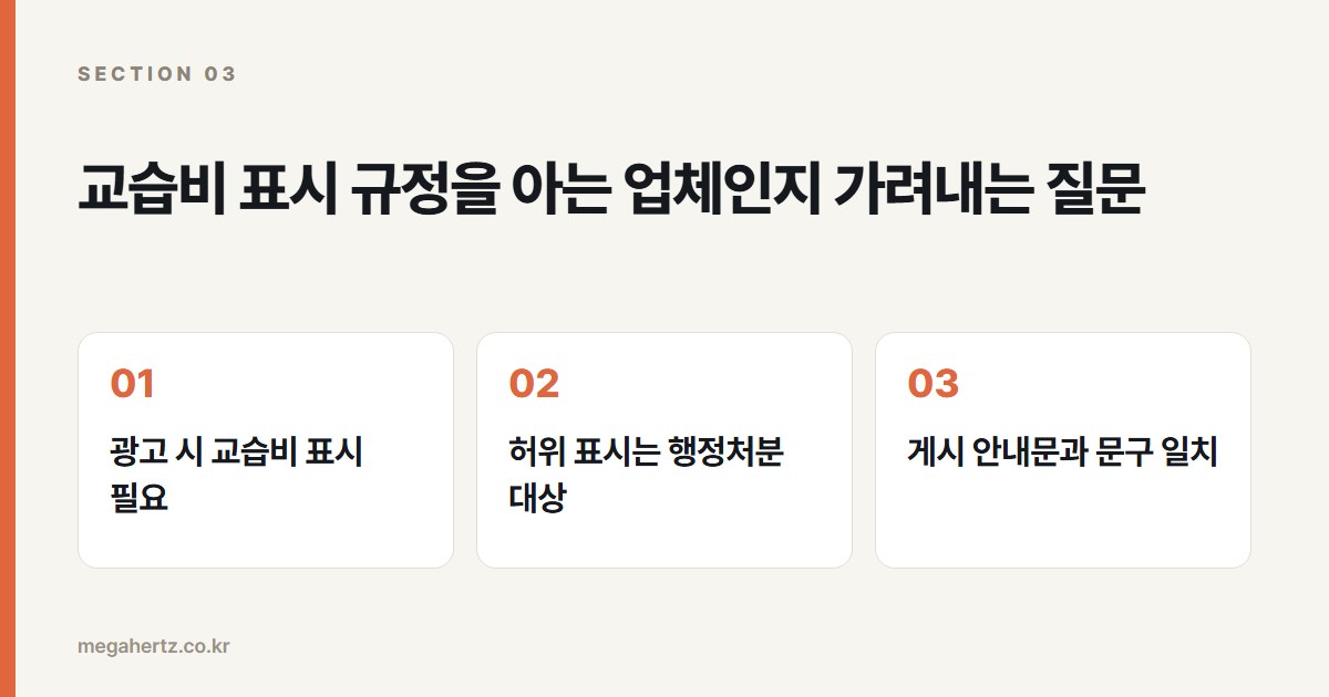 교습비 표시 규정을 아는 업체인지 가려내는 질문