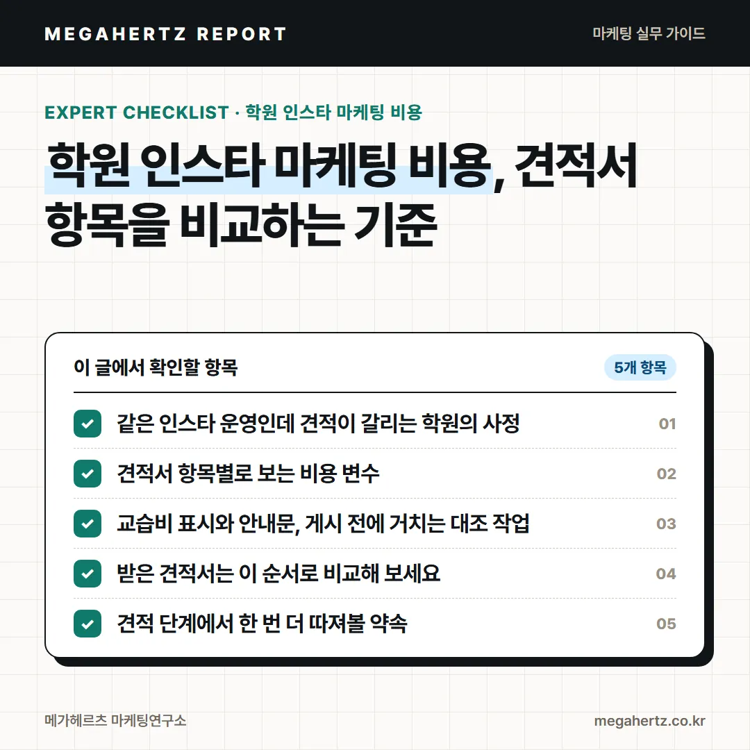 학원 인스타 마케팅 비용, 견적서 항목을 비교하는 기준