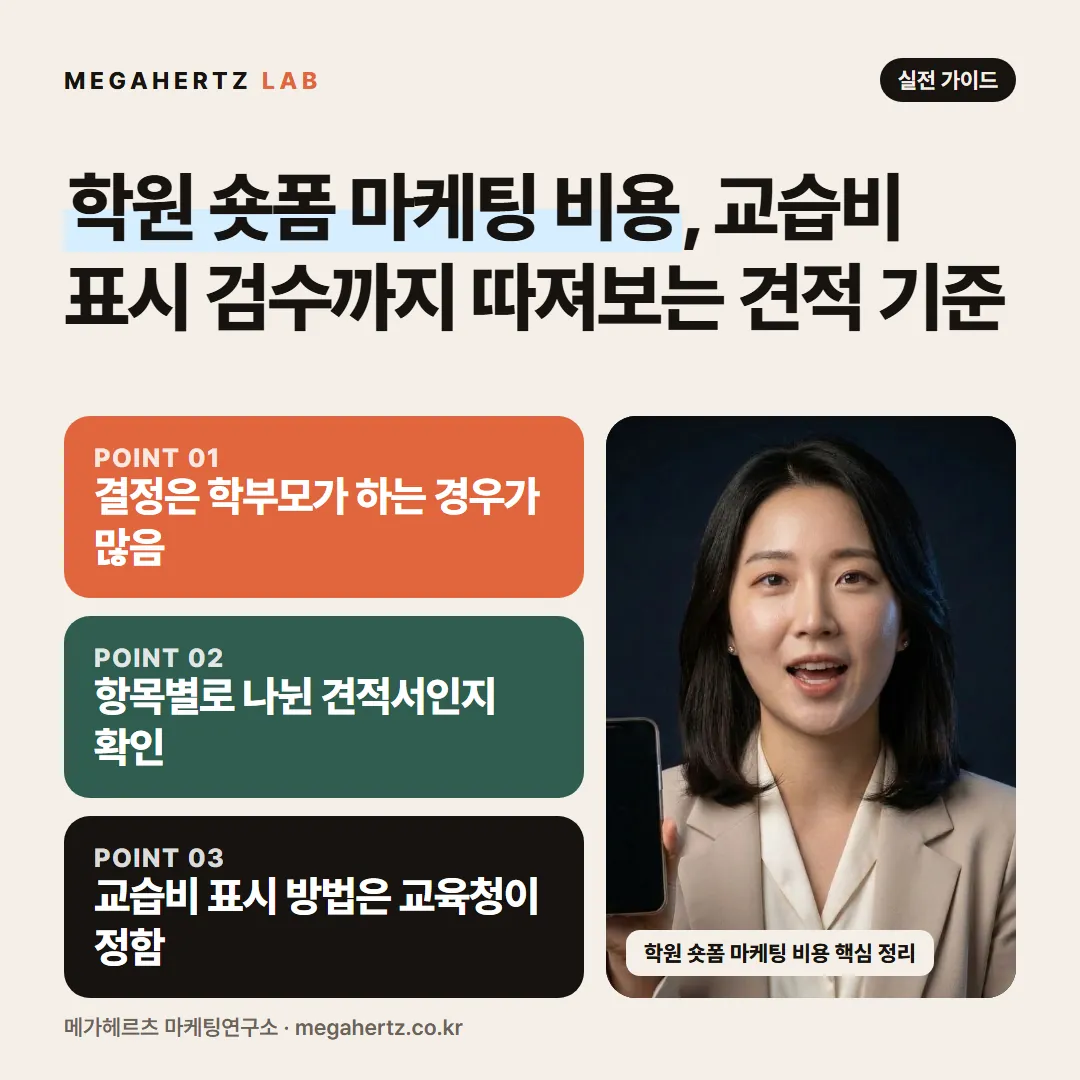 학원 숏폼 마케팅 비용, 교습비 표시 검수까지 따져보는 견적 기준