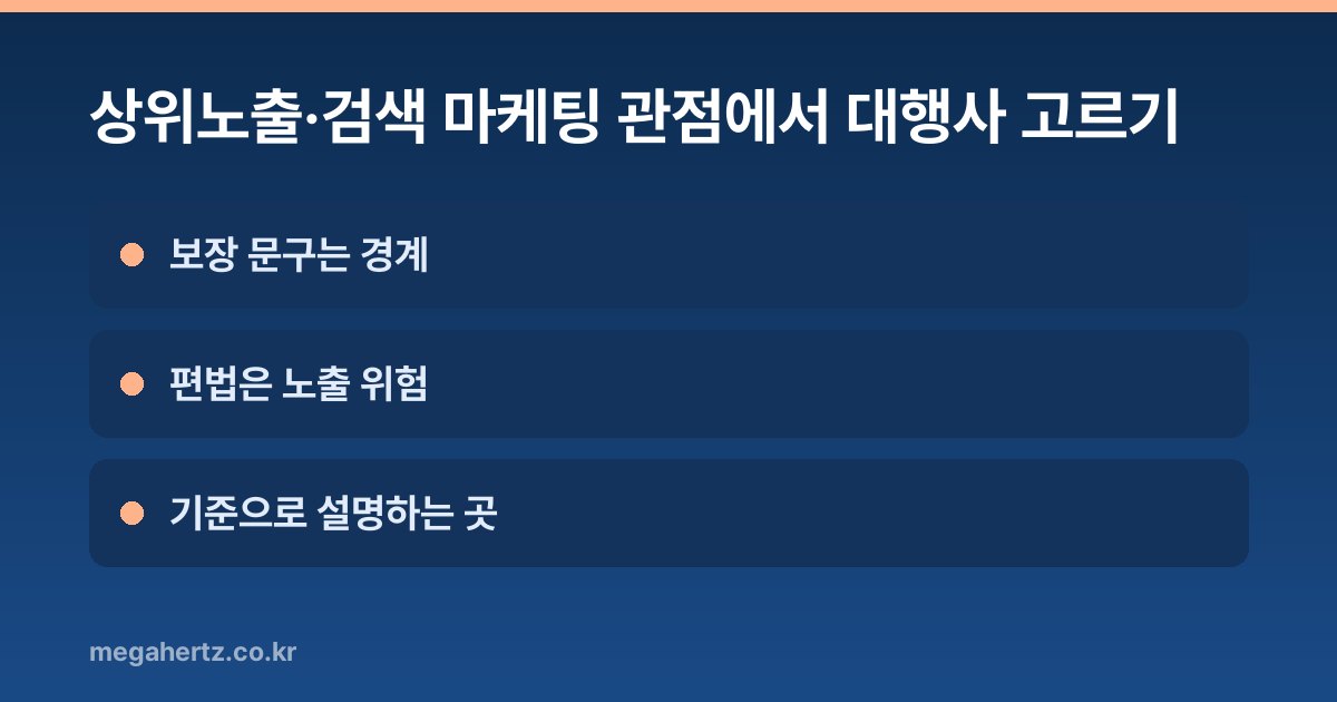 상위노출·검색 마케팅 관점에서 대행사 고르기