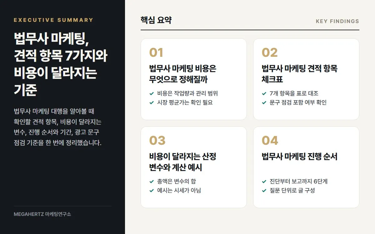 법무사 마케팅, 견적 항목 7가지와 비용이 달라지는 기준 핵심 요약