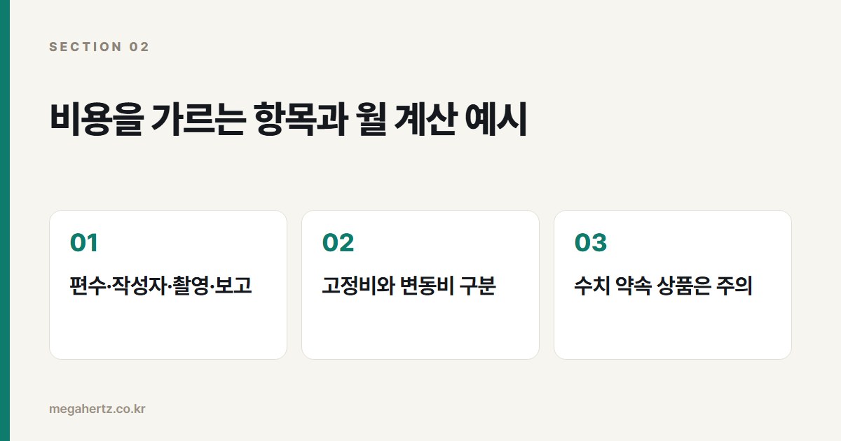 비용을 가르는 항목과 월 계산 예시