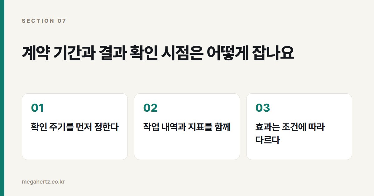계약 기간과 결과 확인 시점은 어떻게 잡나요