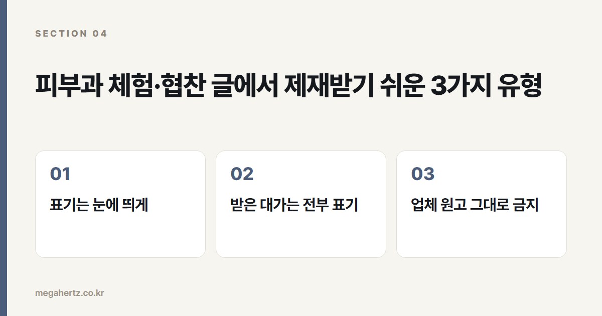 피부과 체험·협찬 글에서 제재받기 쉬운 3가지 유형