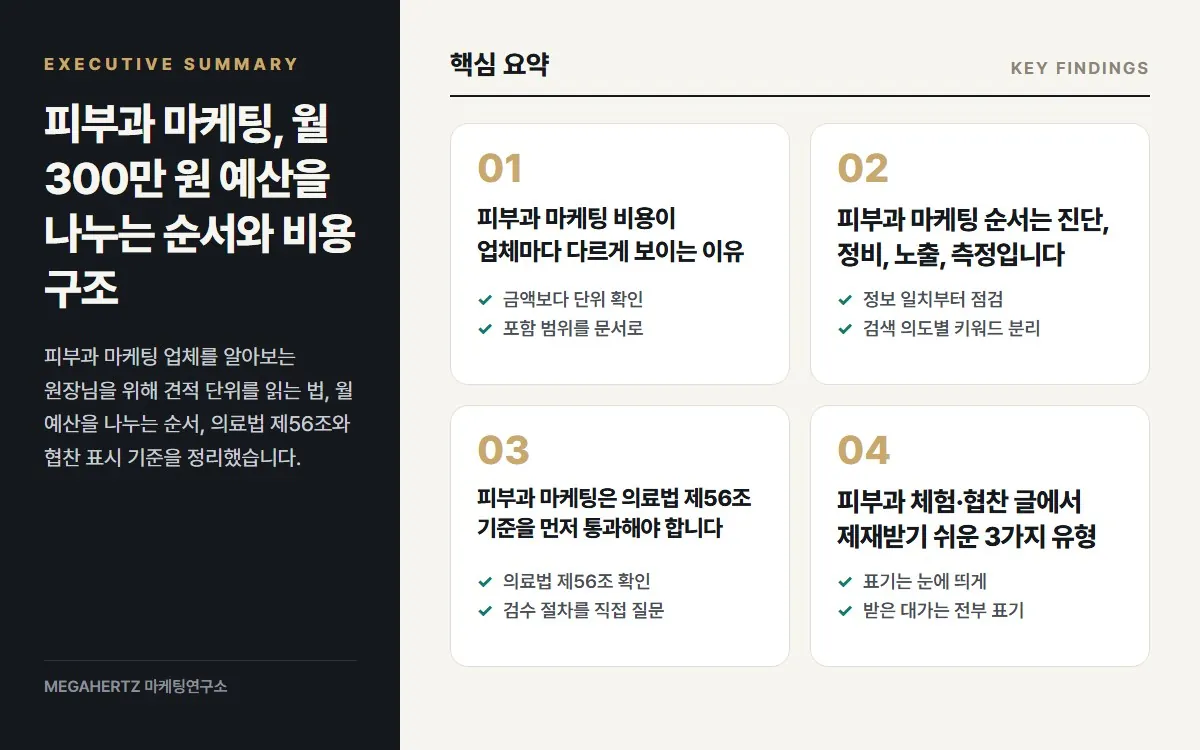 피부과 마케팅, 월 300만 원 예산을 나누는 순서와 비용 구조 핵심 요약