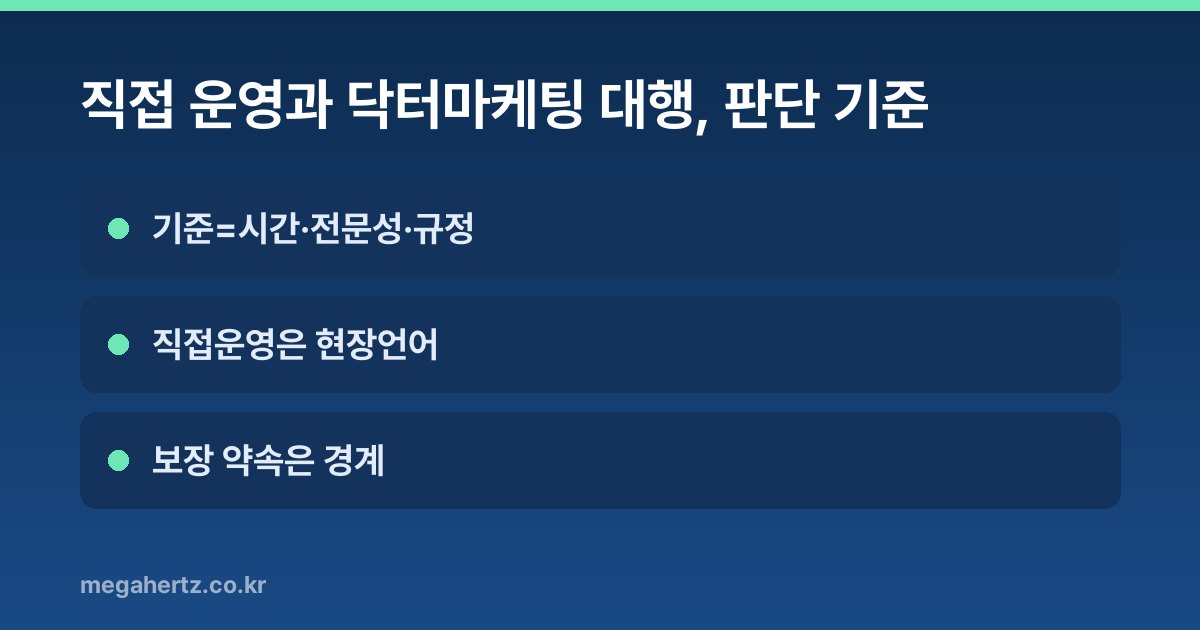직접 운영과 닥터마케팅 대행, 판단 기준