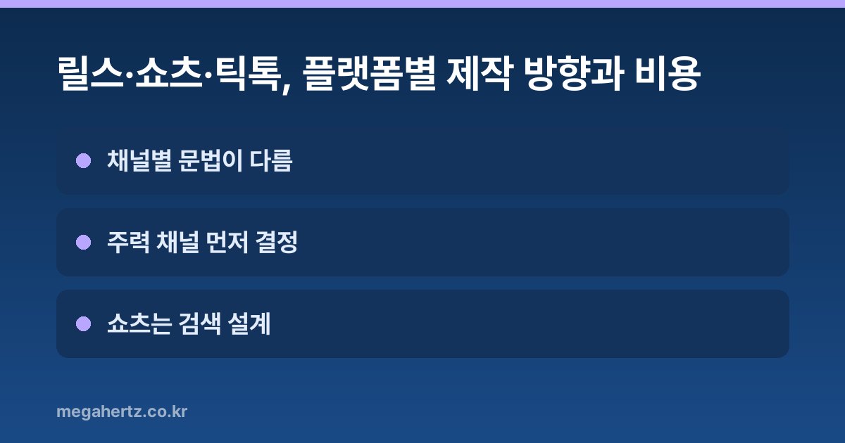 릴스·쇼츠·틱톡, 플랫폼별 제작 방향과 비용