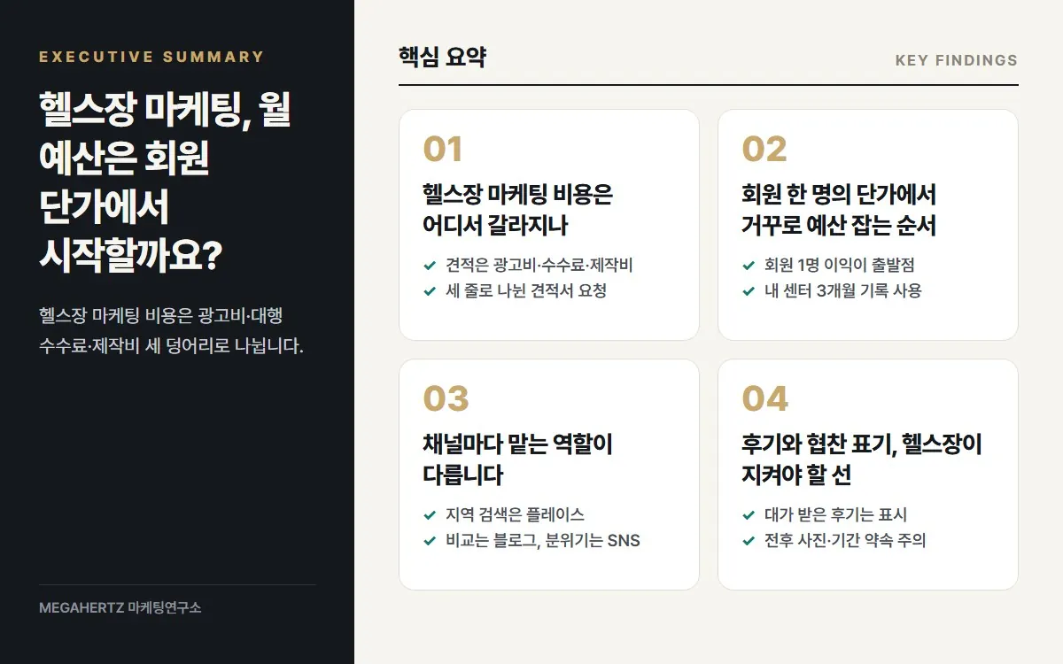 헬스장 마케팅, 월 예산은 회원 단가에서 시작할까요? 핵심 요약