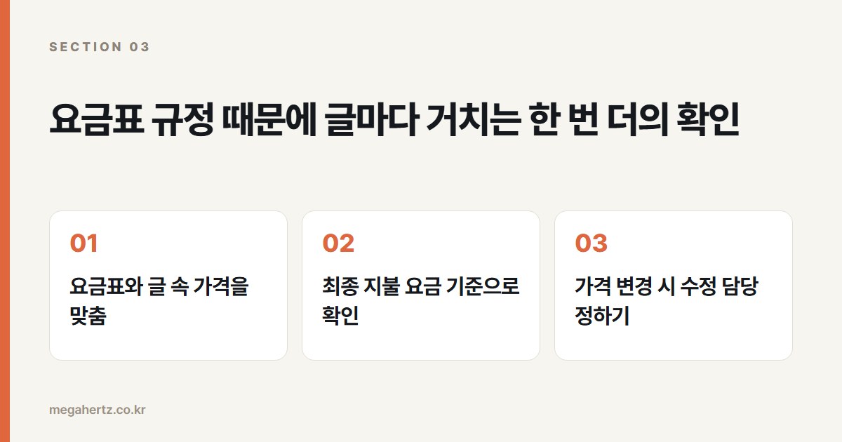 요금표 규정 때문에 글마다 거치는 한 번 더의 확인