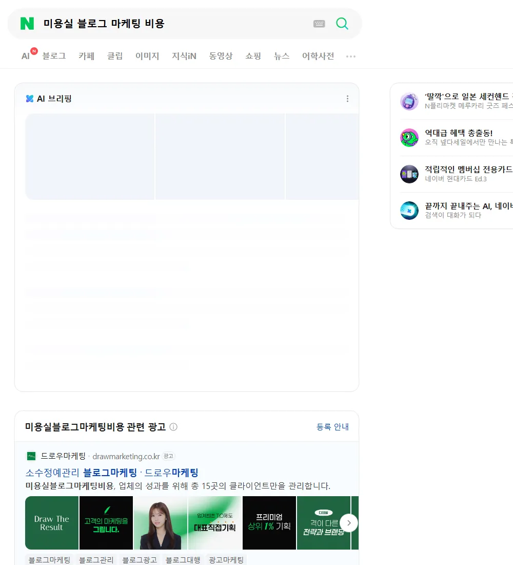 미용실 블로그 마케팅 비용 네이버 검색 화면