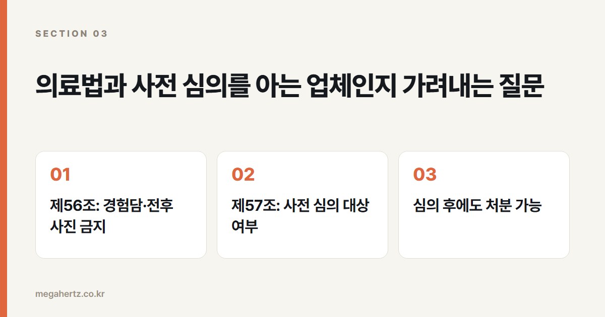 의료법과 사전 심의를 아는 업체인지 가려내는 질문