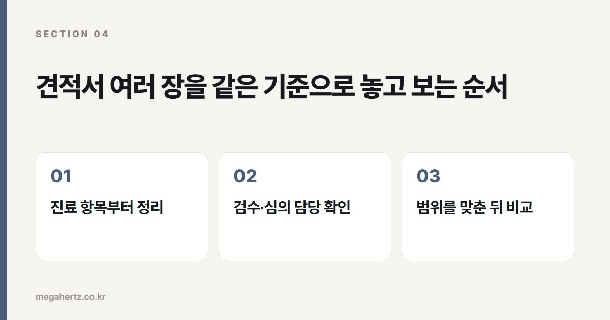 견적서 여러 장을 같은 기준으로 놓고 보는 순서
