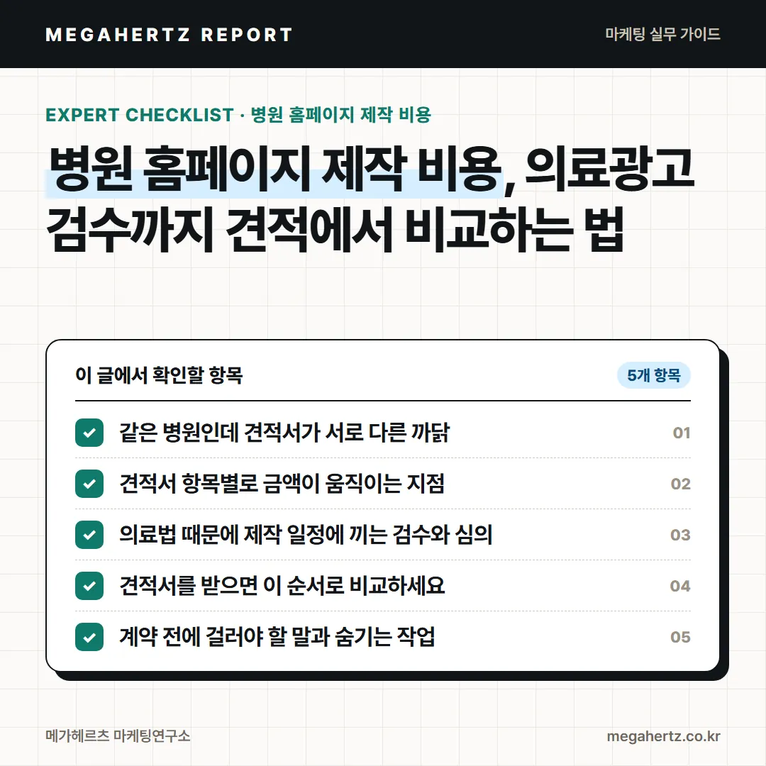 병원 홈페이지 제작 비용, 의료광고 검수까지 견적에서 비교하는 법
