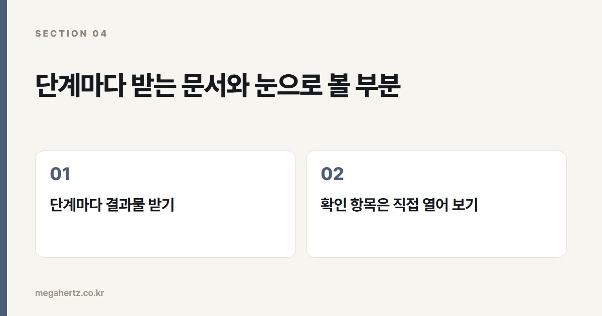 단계마다 받는 문서와 눈으로 볼 부분