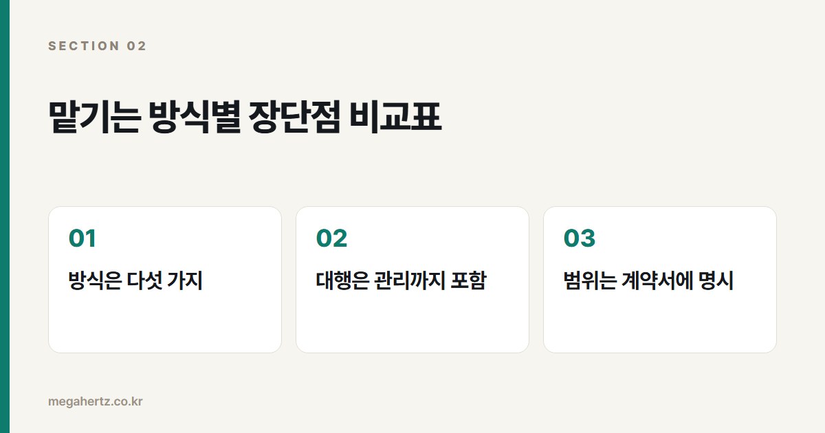 맡기는 방식별 장단점 비교표