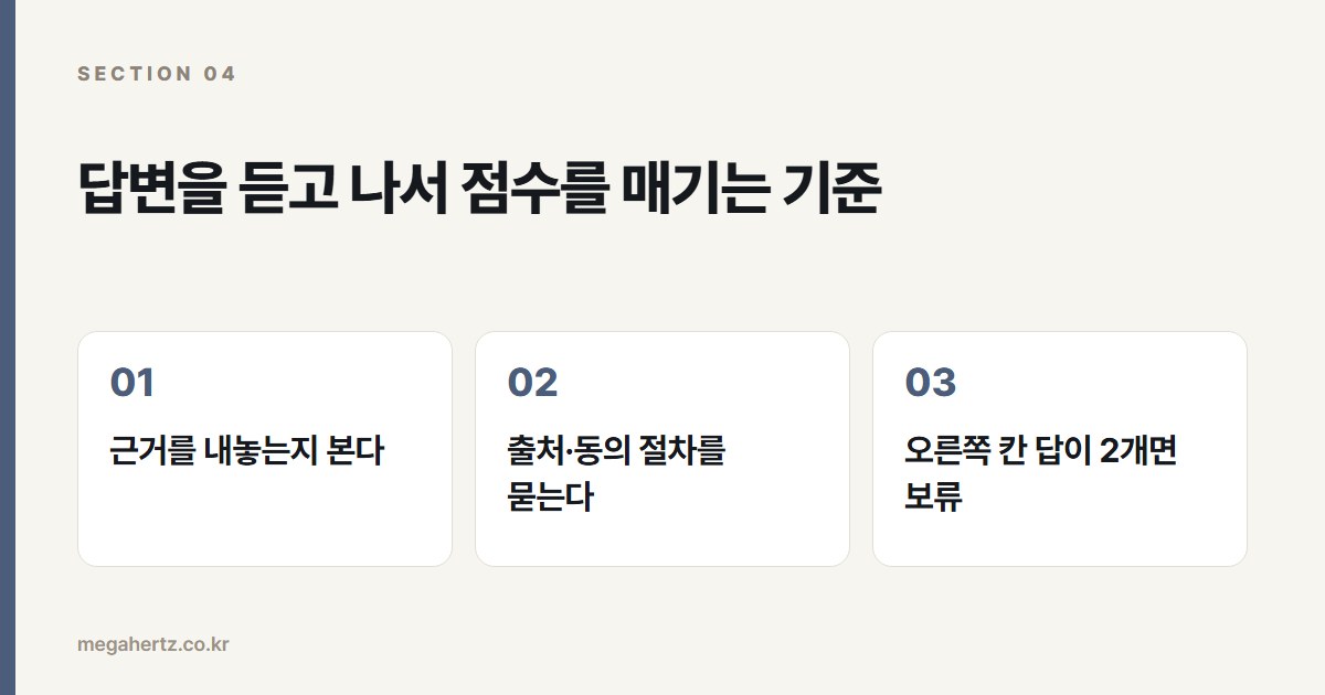 답변을 듣고 나서 점수를 매기는 기준