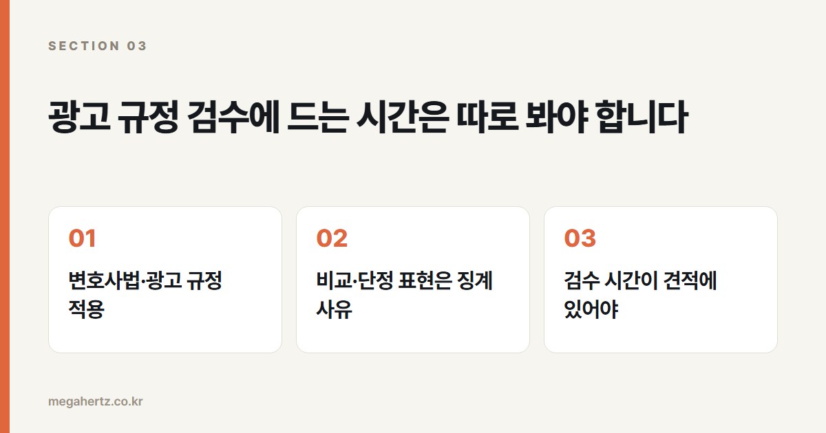 광고 규정 검수에 드는 시간은 따로 봐야 합니다