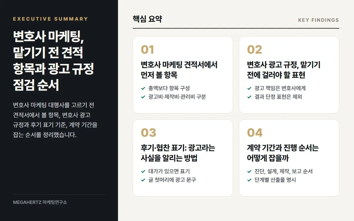 변호사 마케팅, 맡기기 전 견적 항목과 광고 규정 점검 순서 핵심 요약