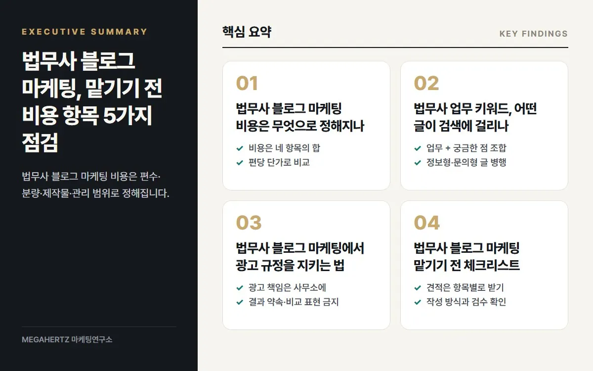 법무사 블로그 마케팅, 맡기기 전 비용 항목 5가지 점검 핵심 요약