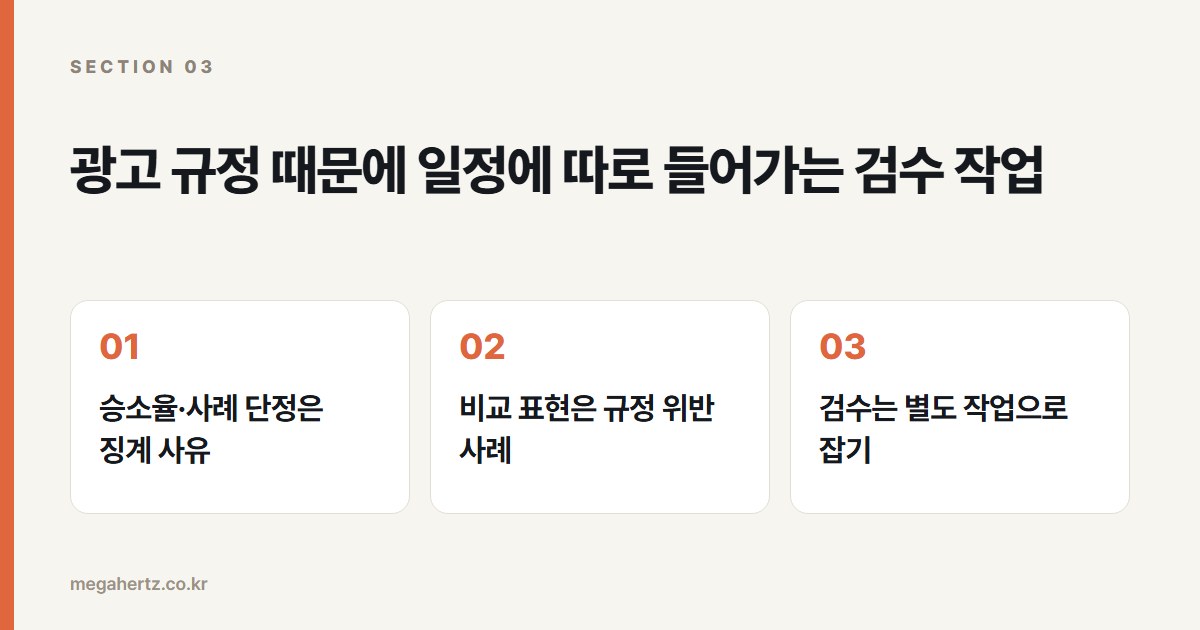 광고 규정 때문에 일정에 따로 들어가는 검수 작업