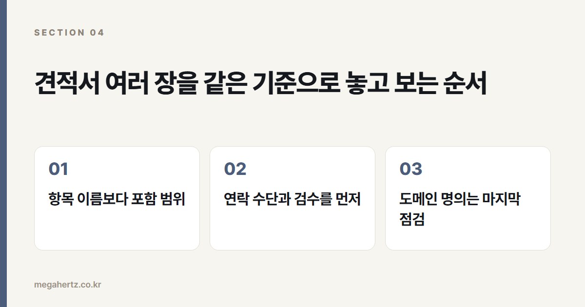 견적서 여러 장을 같은 기준으로 놓고 보는 순서