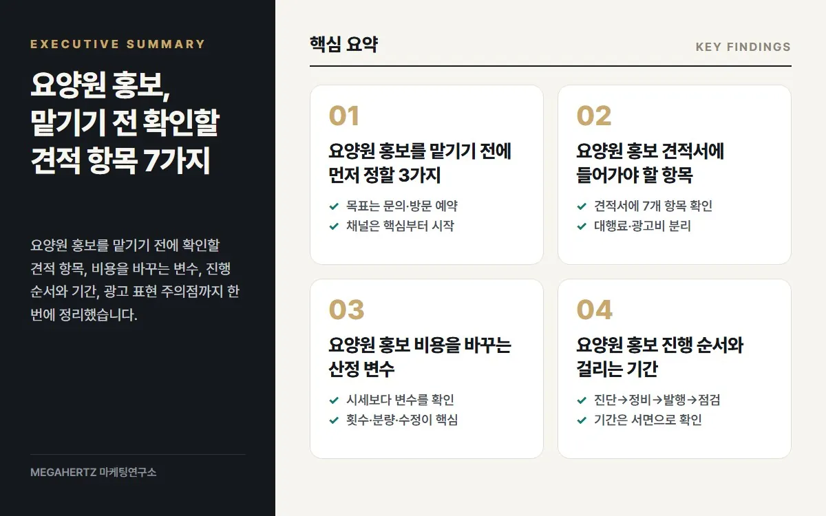 요양원 홍보, 맡기기 전 확인할 견적 항목 7가지 핵심 요약