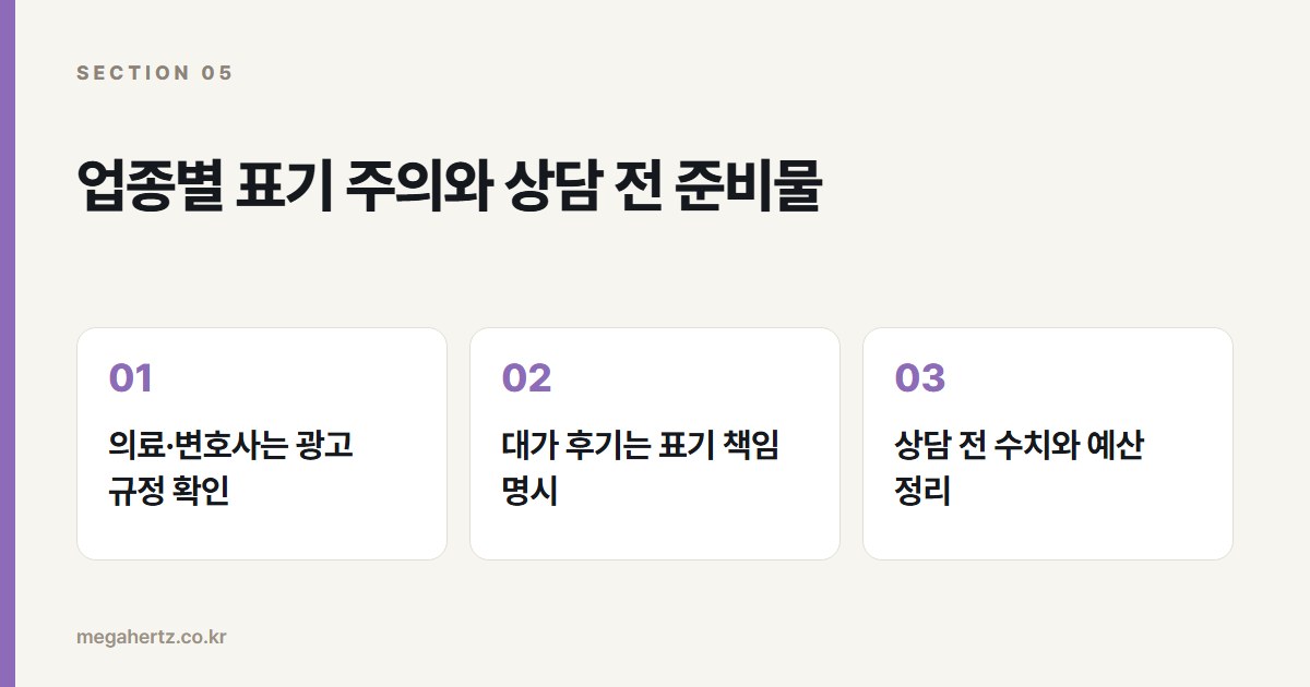 업종별 표기 주의와 상담 전 준비물