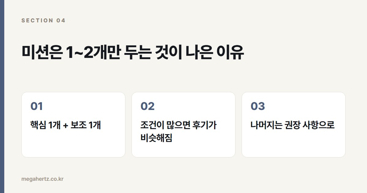 미션은 1~2개만 두는 것이 나은 이유