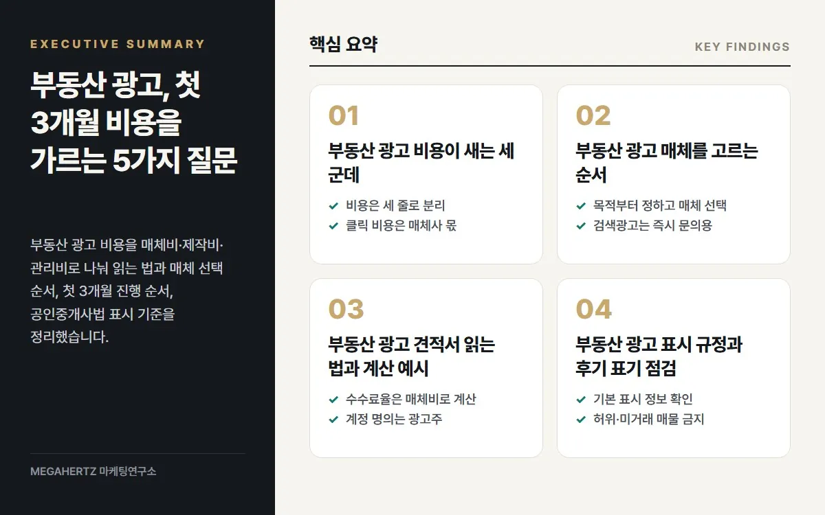 부동산 광고, 첫 3개월 비용을 가르는 5가지 질문 핵심 요약