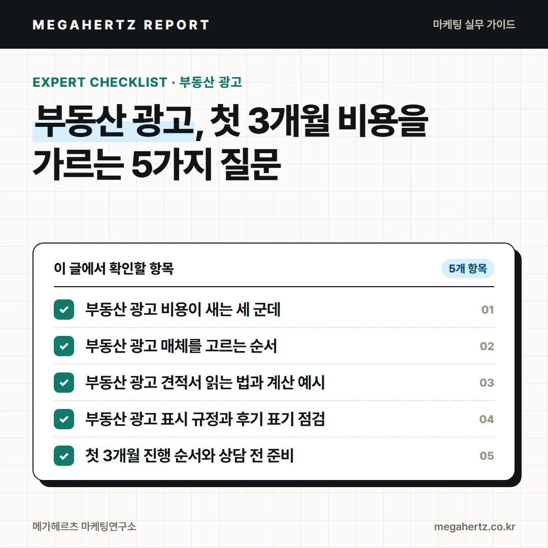 부동산 광고, 첫 3개월 비용을 가르는 5가지 질문