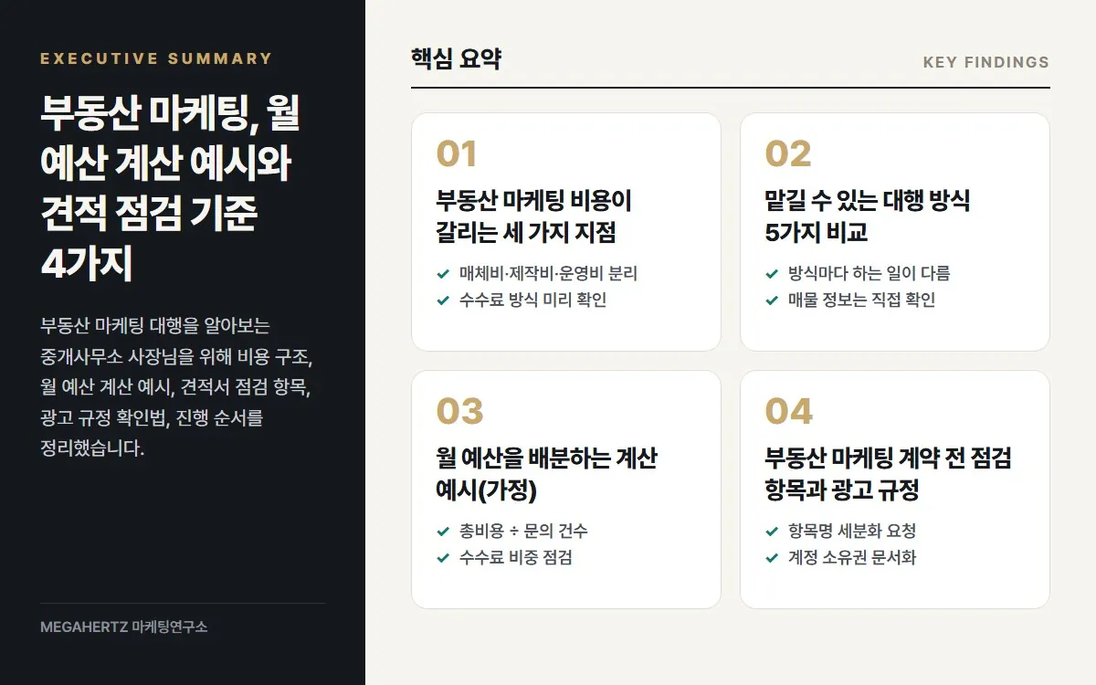 부동산 마케팅, 월 예산 계산 예시와 견적 점검 기준 4가지 핵심 요약
