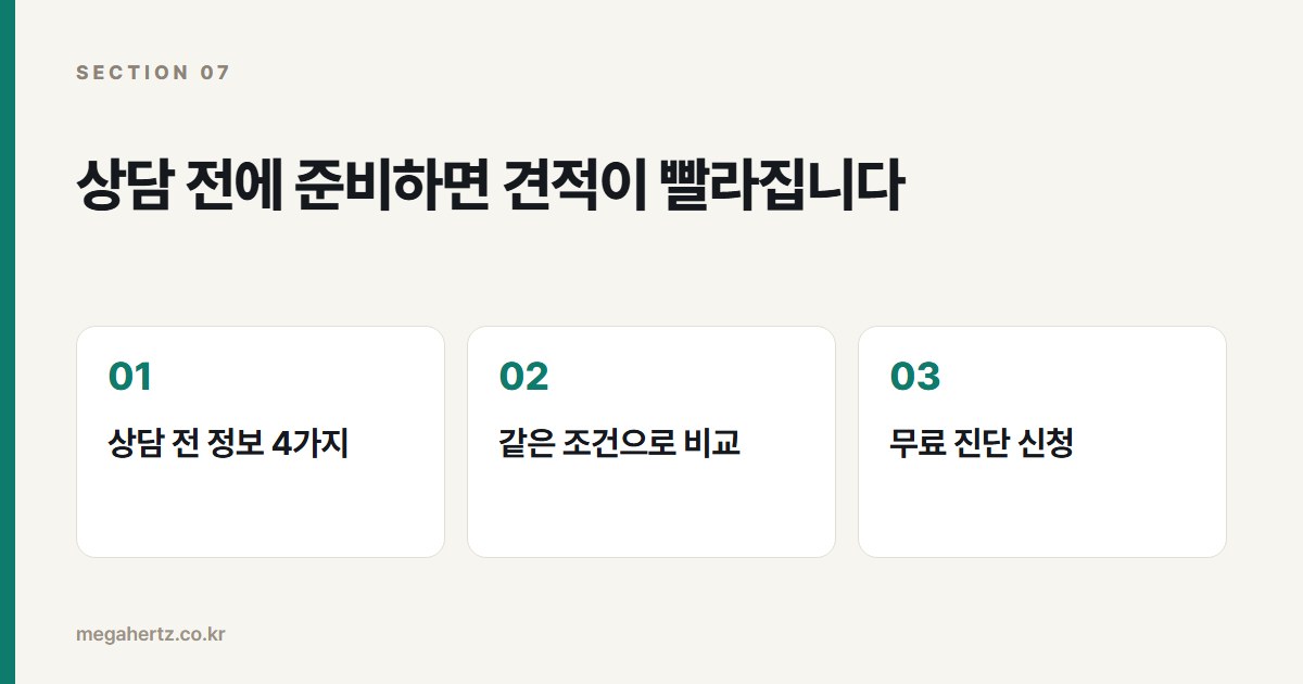 상담 전에 준비하면 견적이 빨라집니다