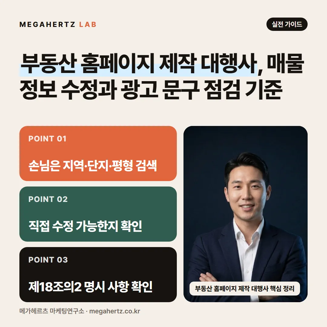 부동산 홈페이지 제작 대행사, 매물 정보 수정과 광고 문구 점검 기준
