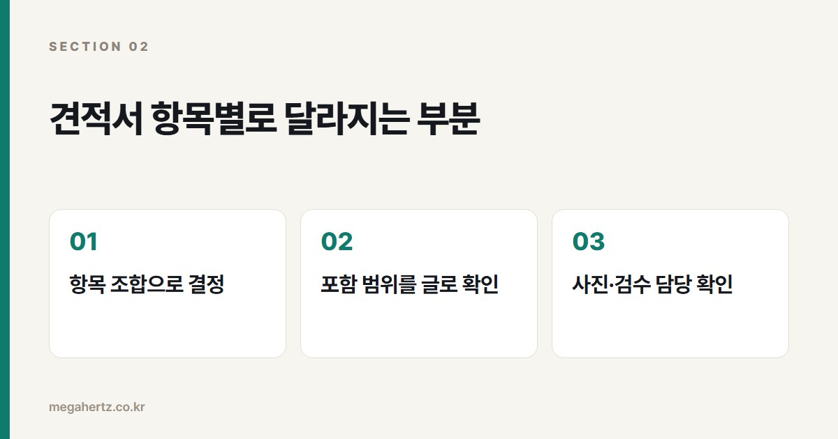 견적서 항목별로 달라지는 부분