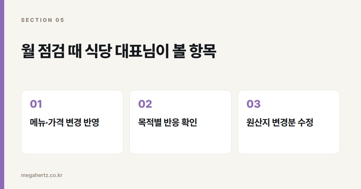 월 점검 때 식당 대표님이 볼 항목