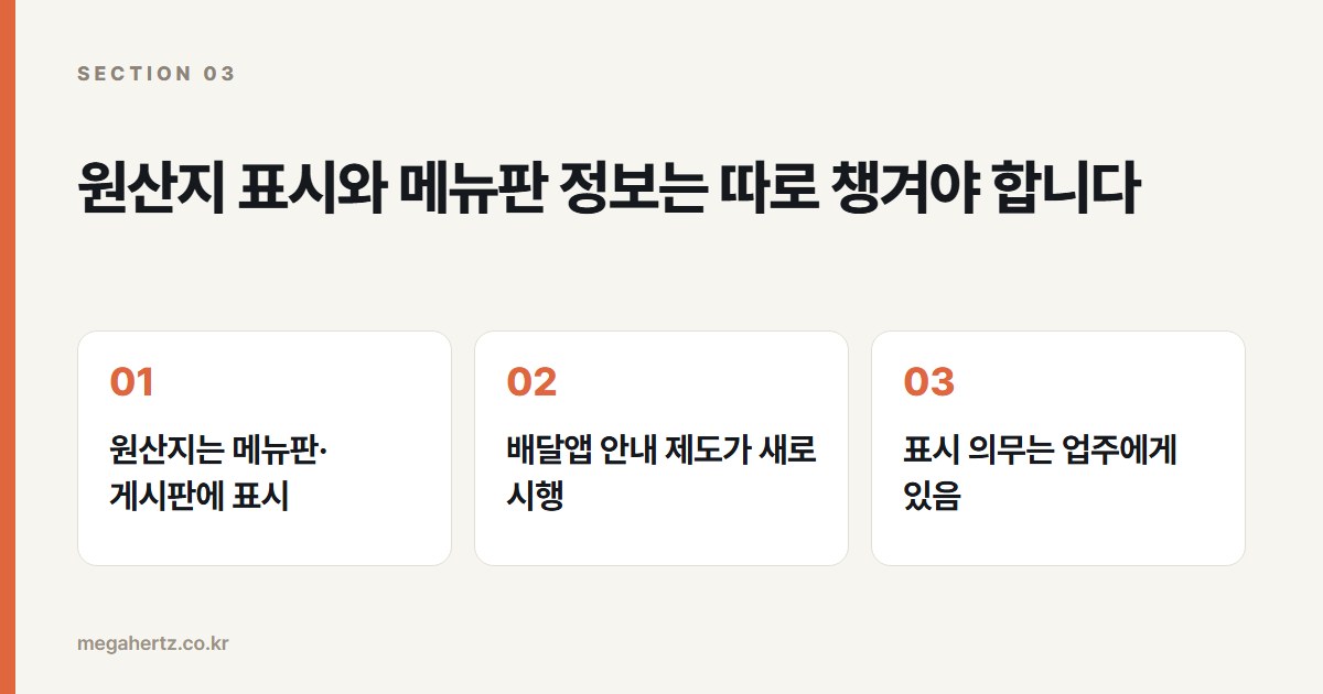 원산지 표시와 메뉴판 정보는 따로 챙겨야 합니다