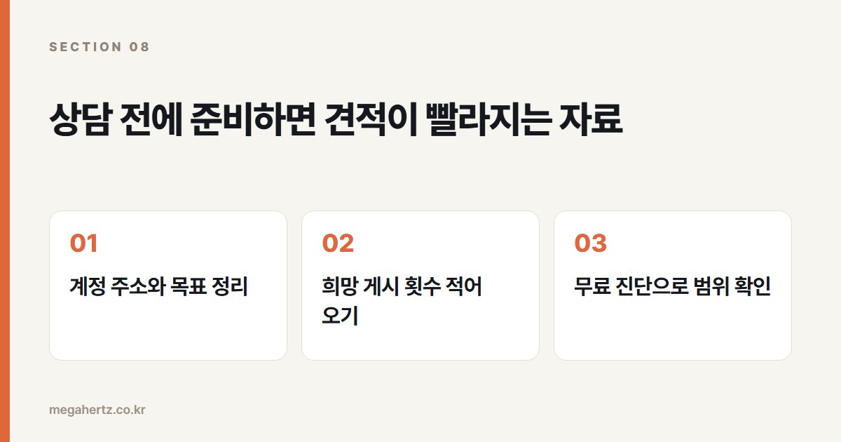 상담 전에 준비하면 견적이 빨라지는 자료