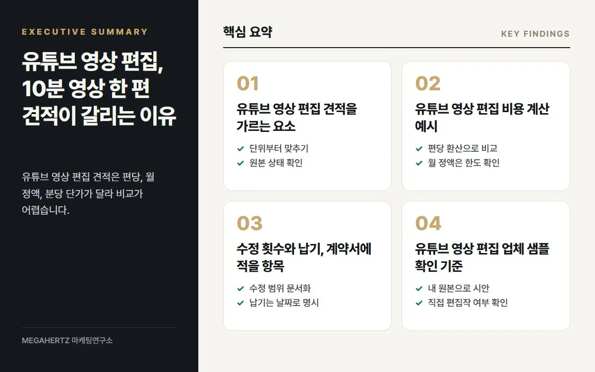 유튜브 영상 편집, 10분 영상 한 편 견적이 갈리는 이유 핵심 요약