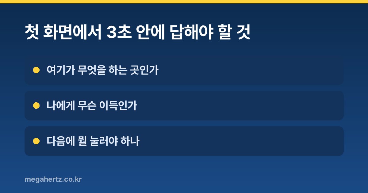 첫 화면에서 3초 안에 답해야 할 것